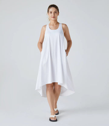 Backless Racerback Side Pocket High Low Flowy Midi Quick Dry Casual Dress