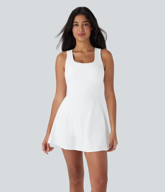 Airy Backless Crisscross U Neck 2-in-1 Side Pocket Mini Cool Touch Dance Active Dress-Easy Peezy