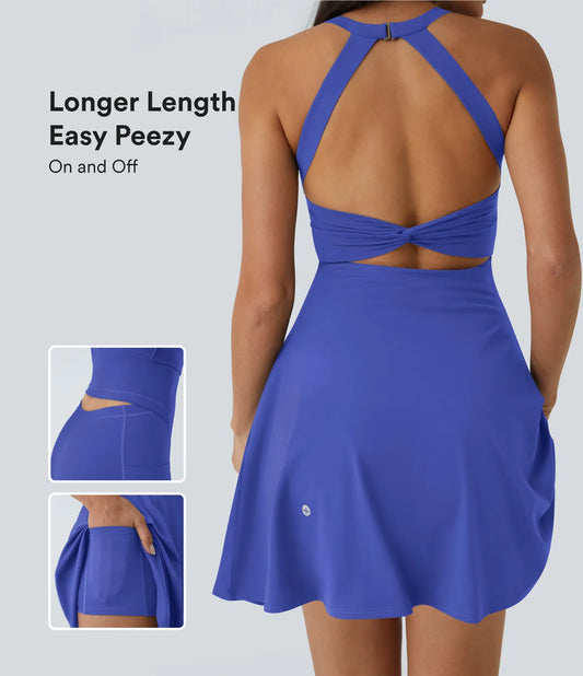 Backless Twisted Flare Dance Active Dress-Longer Length-Easy Peezy Edition