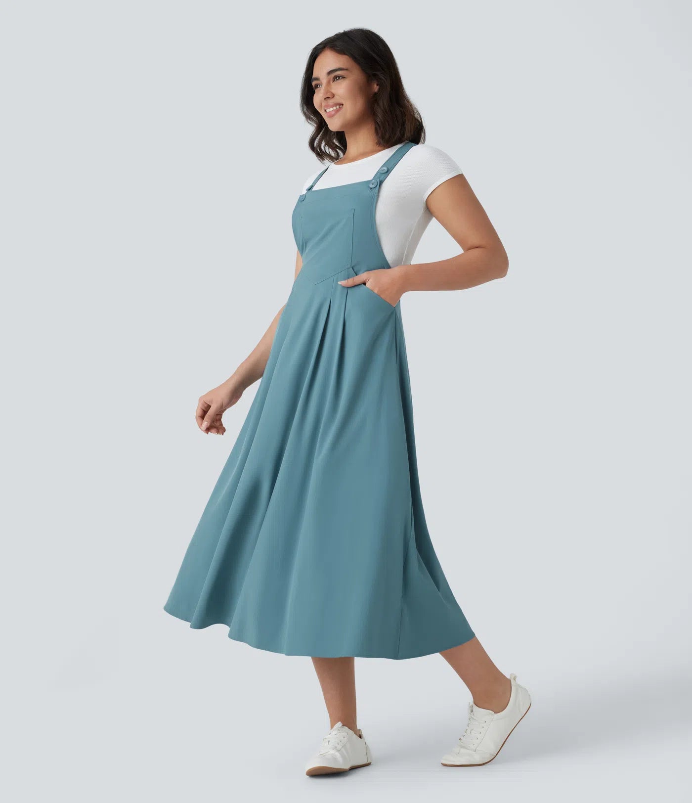 Breezeful™ Adjustable Strap Button Multiple Pockets Flowy Quick Dry Midi Casual Dress
