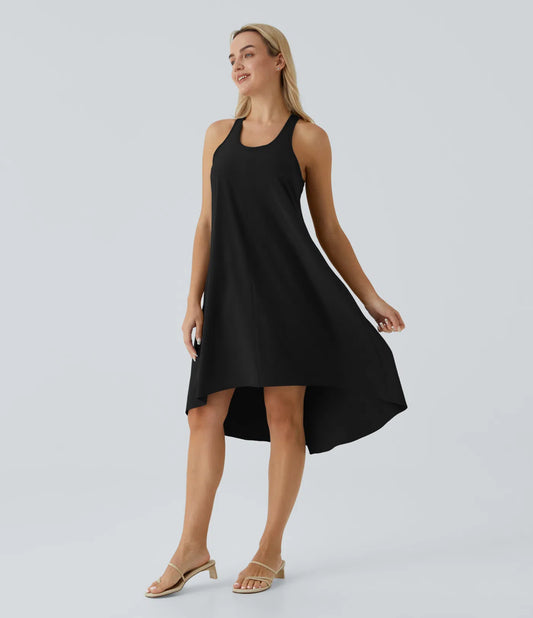 Backless Racerback Side Pocket High Low Flowy Midi Quick Dry Casual Dress