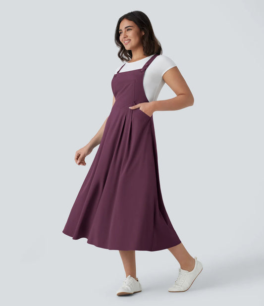 Breezeful™ Adjustable Strap Button Multiple Pockets Flowy Quick Dry Midi Casual Dress
