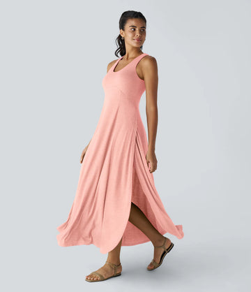 U Neck Backless Split Flowy Maxi Casual Tank Dress