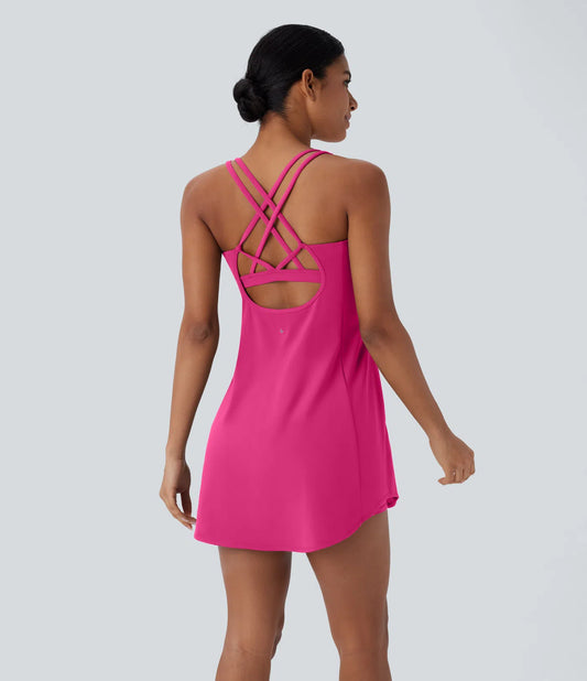 Softlyzero™ Plush Backless Crisscross Cut Out Side Pocket 2-Piece Mini Yoga Active Dress