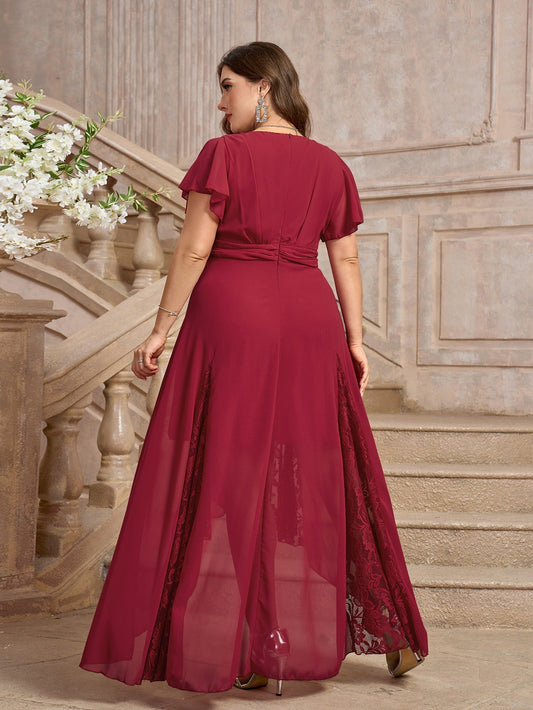 Plus size V-neck short-sleeved dresses, solid color Middle Eastern women's clothing